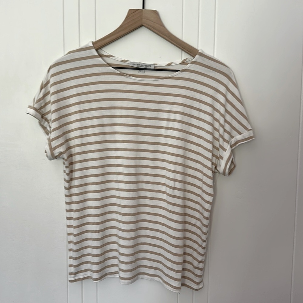 Super soft khaki & white striped t-shirt